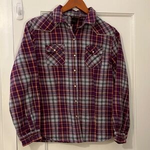 Bit & Bridle Brushed Cotton Western Plaid Shirt Sz M